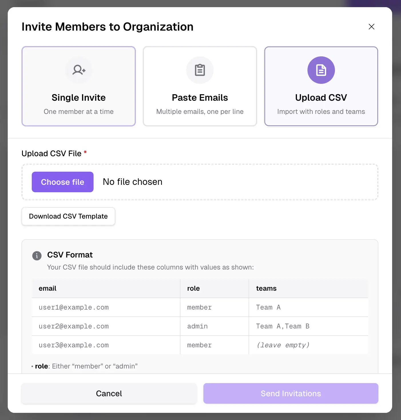 Batch invitation interface