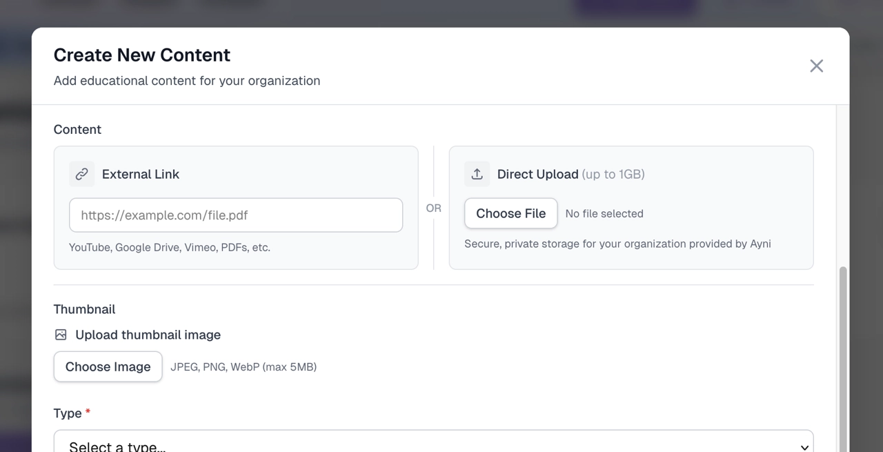 Direct file upload interface