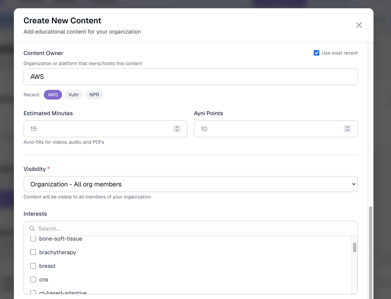 Recent owners and interest search